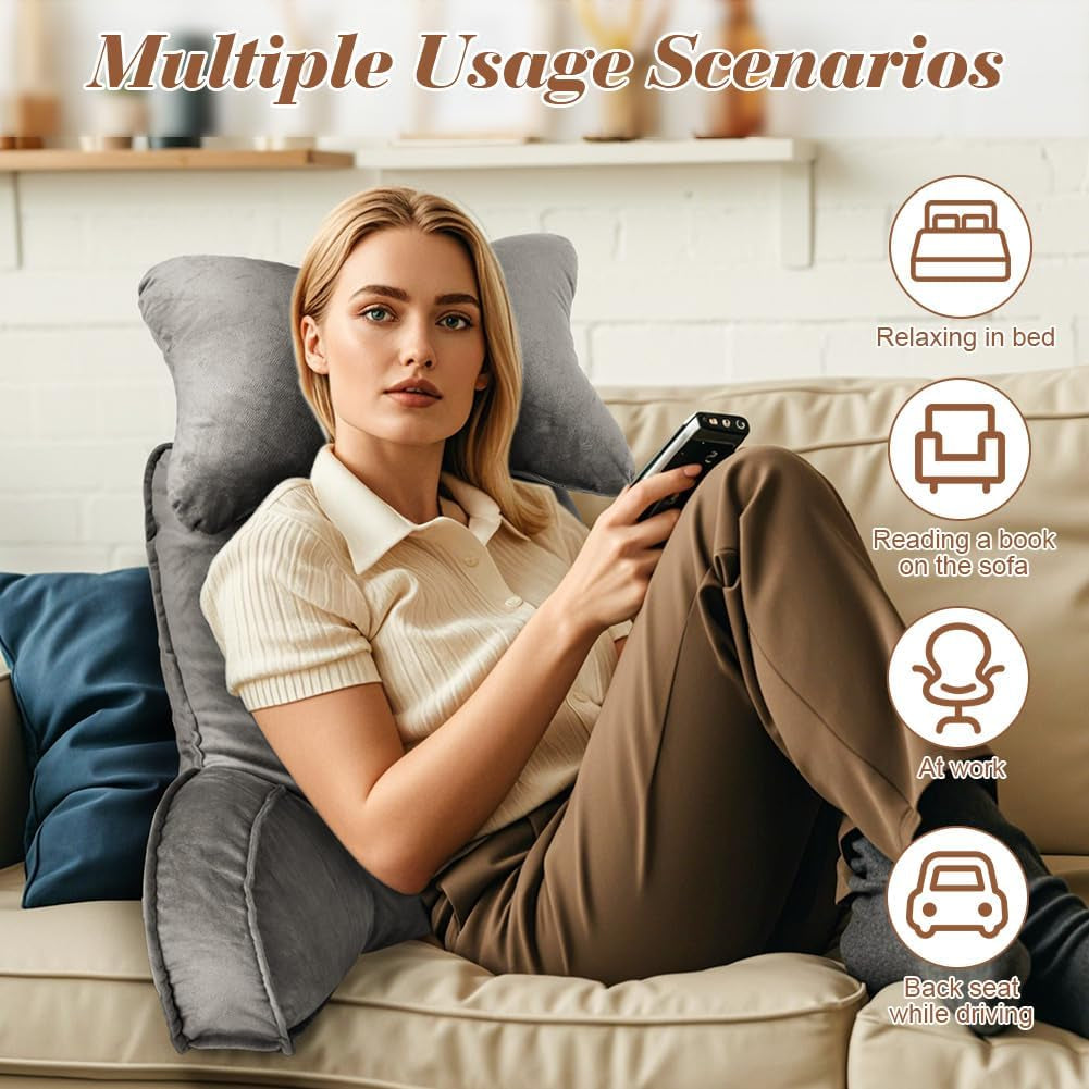 Pernă de citit, pernă de spate cu rolă de gât și brațe detașabile, pernă de odihnă la pat pentru utilizare în pat sau pe canapea, pernă de spătar pentru citit, lucru și joacă