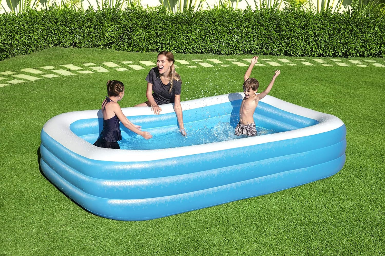 Bestway Family Pool Deluxe Rectangular Children's Pool Easy to Install Blue 305x183x56cm Inflatable Mattresses and Inflatable Accessories 305x183x56cm Color