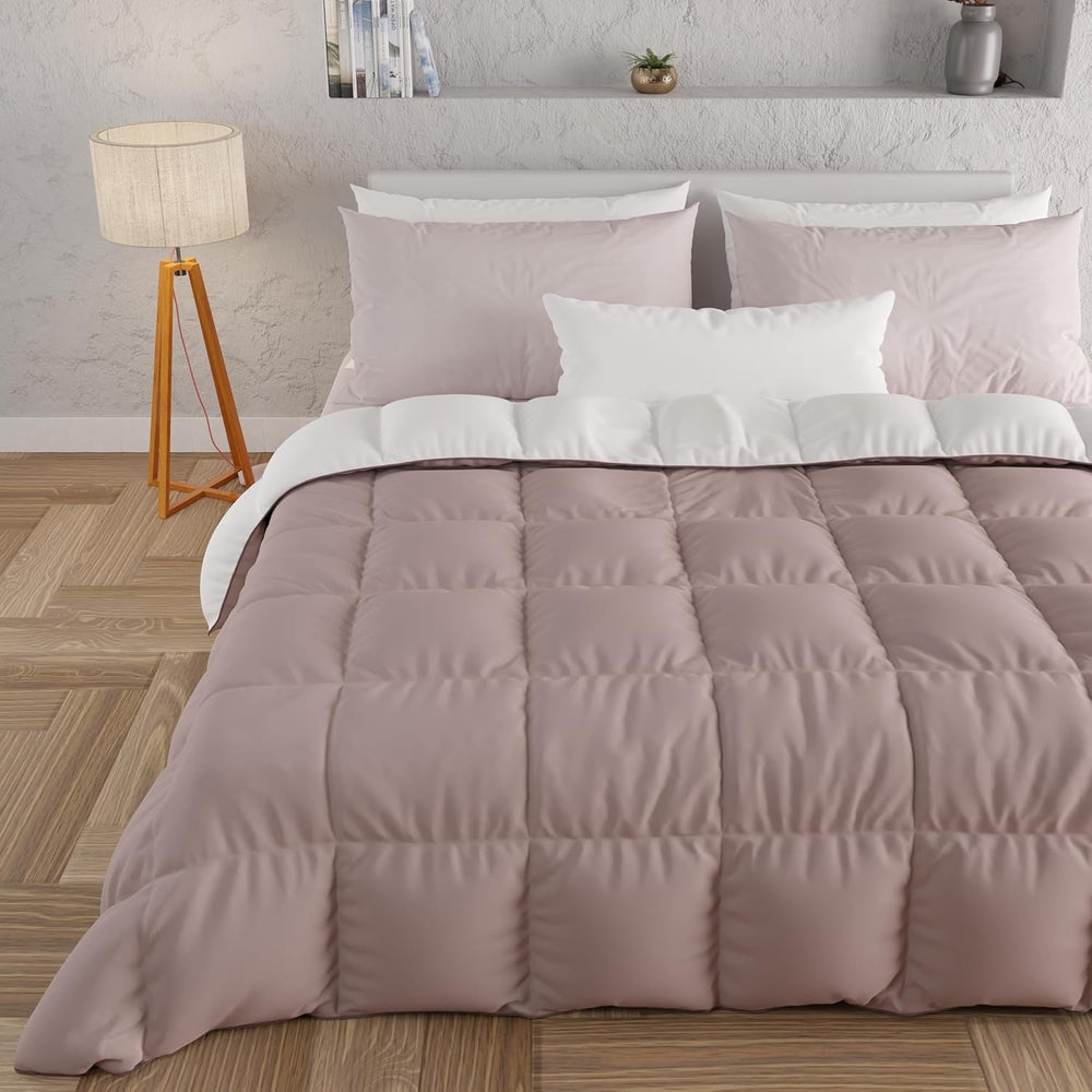 PETTI Artigiani Italiani - Winter double bed quilt, maxi, monochrome, double sided, white, gray, 100% Made in Italy Duvets and quilts Naty Shop Old pink white Una Piazza E Mezza