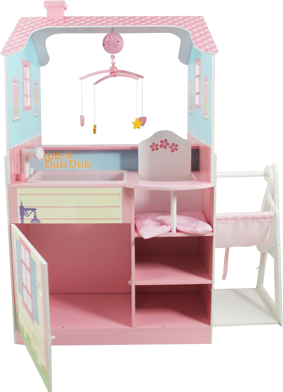 Olivia's Little World 2 En 1 Casă de păpuși și stație de schimbare Masa de schimbare Playset pentru păpuși din lemn cu scaun înalt TD-11460A Casute de papusi Naty Shop