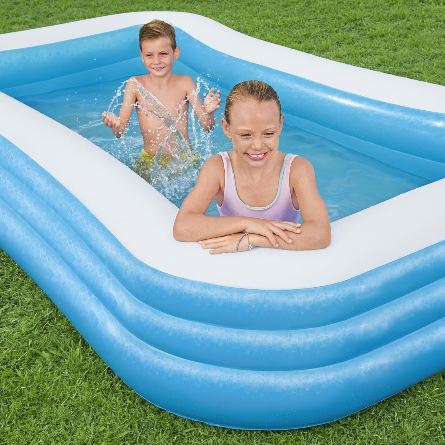 Bestway Family Pool Deluxe Rectangular Children's Pool Easy to Install Blue 305x183x56cm Inflatable Mattresses and Inflatable Accessories 305x183x56cm Color