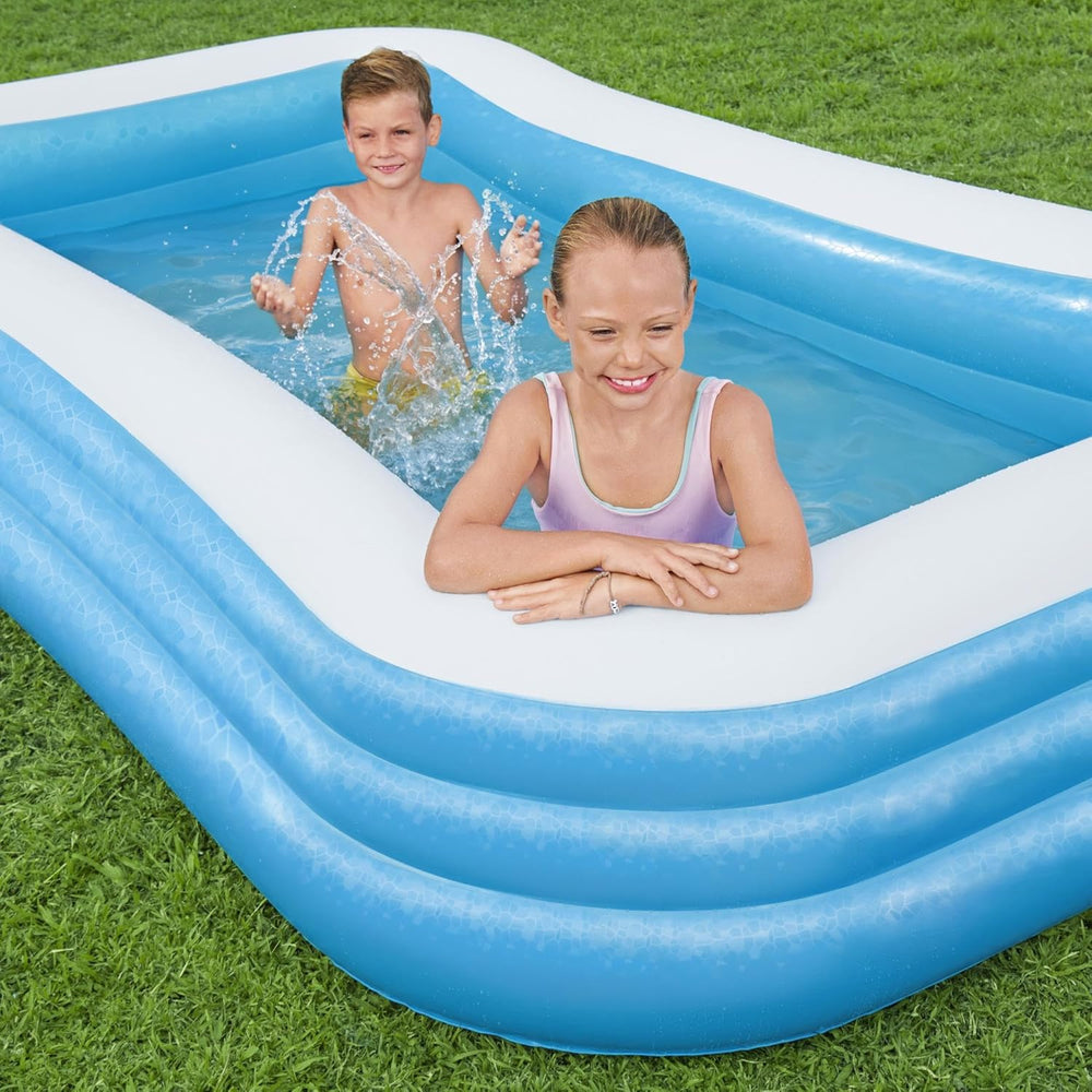 Bestway Family Pool Deluxe Rectangular Children's Pool Easy to Install Blue 305x183x56cm Inflatable Mattresses and Inflatable Accessories 305x183x56cm Color