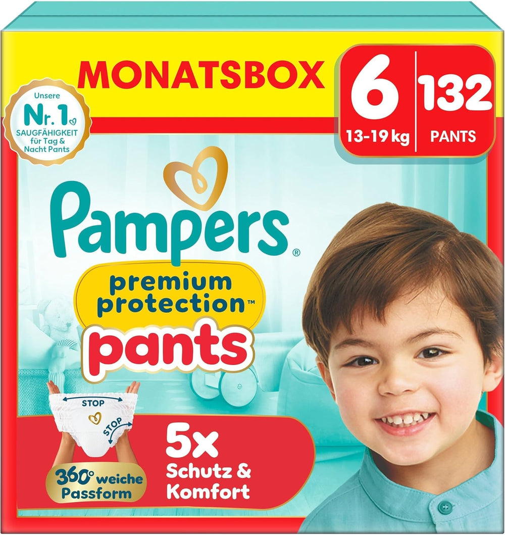Pampers Premium Protection Pants Size 7, 123 Diapers, 15kg+, with 360° adjustment and soft anti-leak cuffs for optimal comfort and protection