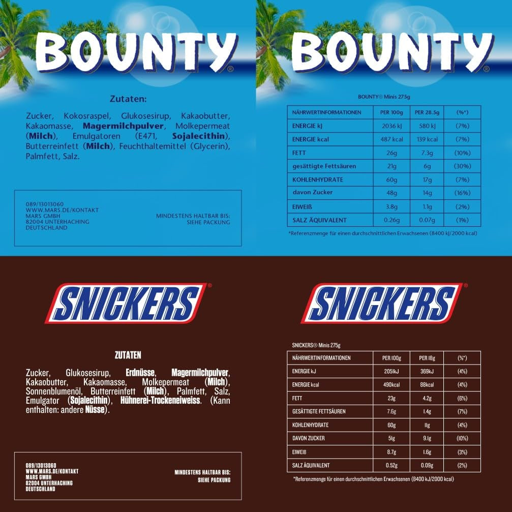 Mini Mixed Chocolate Bulk Pack, 20 Mini Chocolate Snacks (Mars, Snickers, Bounty, Twix, Milky Way), As Candy, Chocolate Gift, Candy Box, 400g
