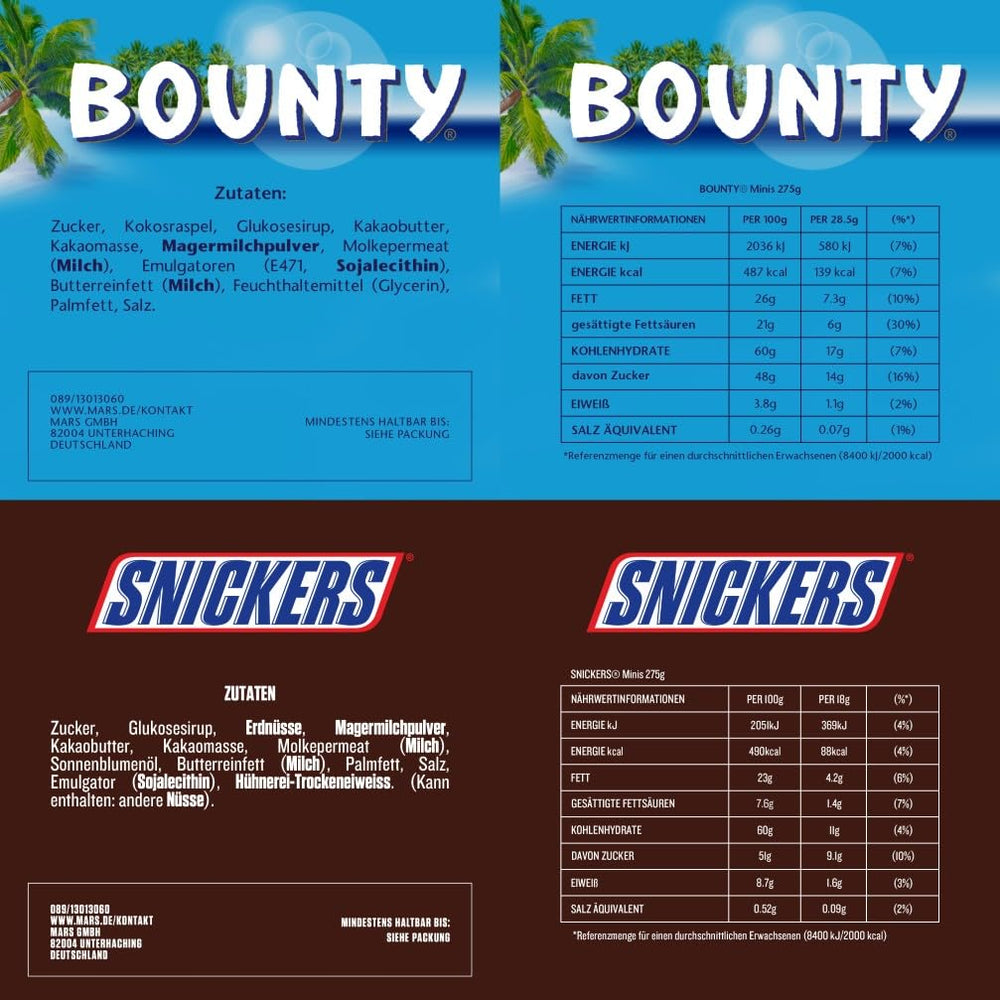 Mini Mixed Chocolate Bulk Pack, 20 Mini Chocolate Snacks (Mars, Snickers, Bounty, Twix, Milky Way), As Candy, Chocolate Gift, Candy Box, 400g