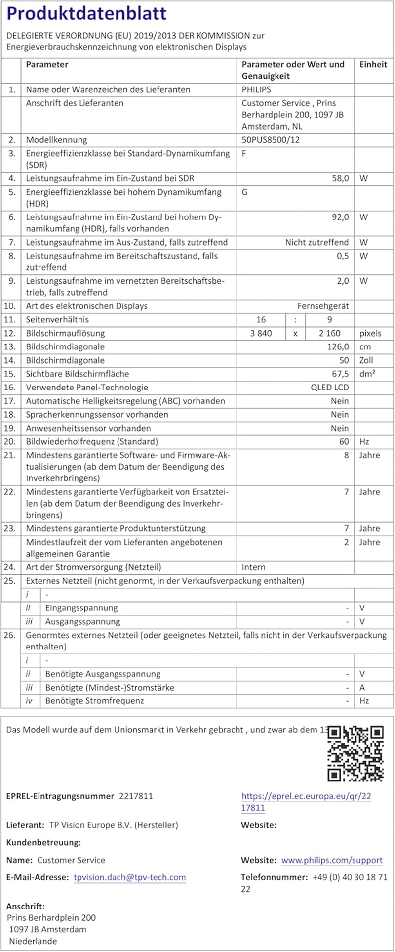 Televizor inteligent LED Philips Ambilight 50PUS8500 4K - ecran de 50 de inci cu Pixel Precise Ultra HD, Titan OS, Dolby Vision și sunet Dolby Atmos