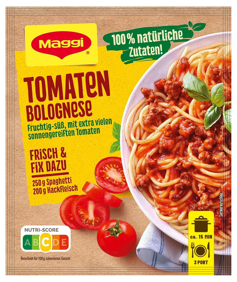 MAGGI Fix for Spaghetti Bolognese, Würzmischung, 100% natural ingredients, for 3 Portionen, 1er Pack (1 x 36g Packung)
