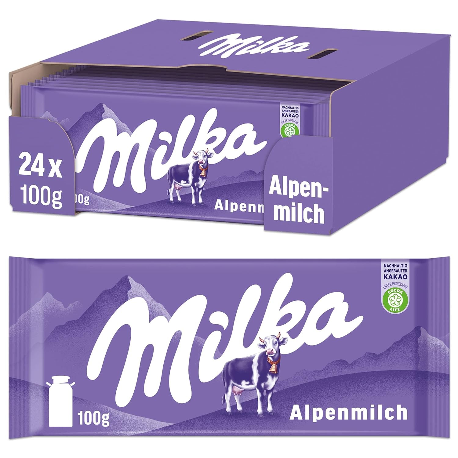 Milka Cow Spots – Alpine milk chocolate with white chocolate in cow spot design – 24 x 90g