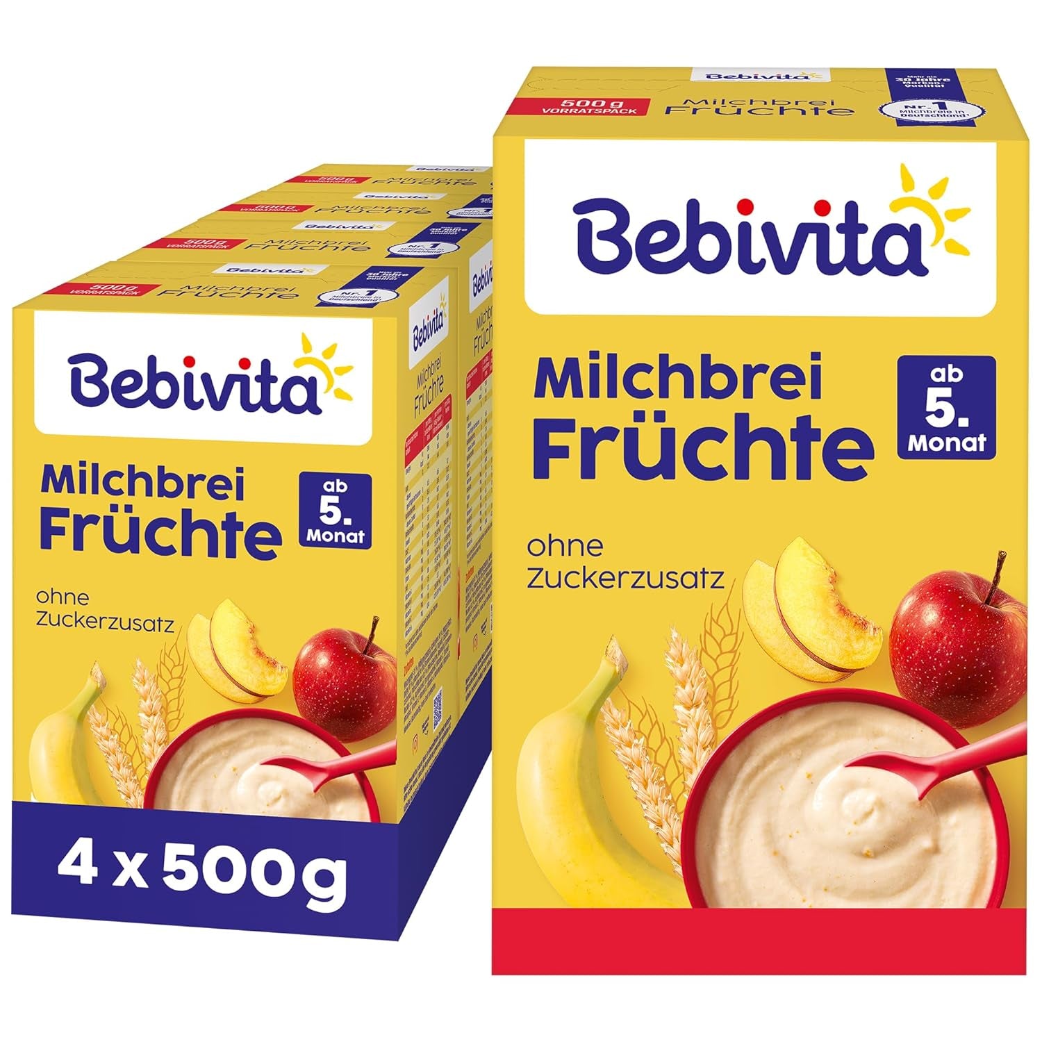 Milk porridge with fruit (4x500g), from 5 months, without added sugar, with valuable minerals and vitamins, very filling