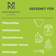 Martermühle Peru Bio Kaffeebohnen 1kg mittelkräftig I Arabica I Aromen: Milchschokolade, Florale Note, Nuss I Ganze Bio Kaffee-Bohnen schonend geröstet, säurearm