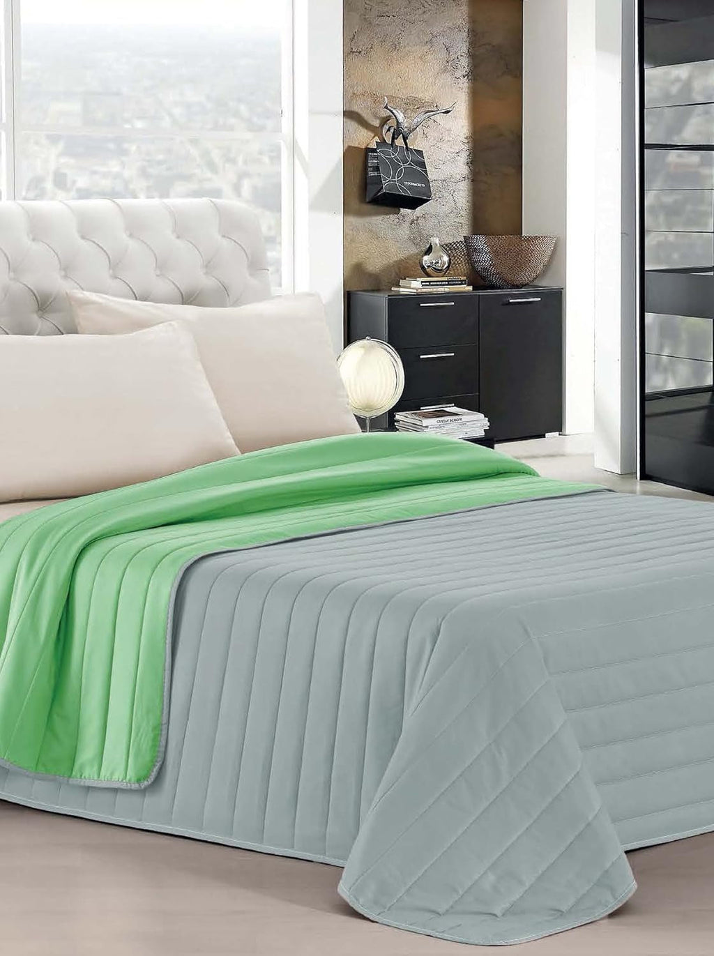 Lenjerie de pat italiană Estivo pat simplu, lenjerie, Aqua, 170 X 270 Cm Plapumi si pilote Naty Shop Verde/Grigio 170 X 270 Cm