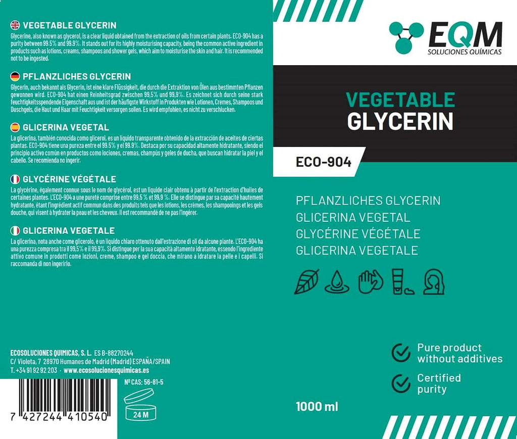 Glicerină vegetală, 100% naturală, hidratant natural pentru păr și piele, ideal pentru săpunuri, șampoane, creme, 1 litru Duș și baie Naty Shop