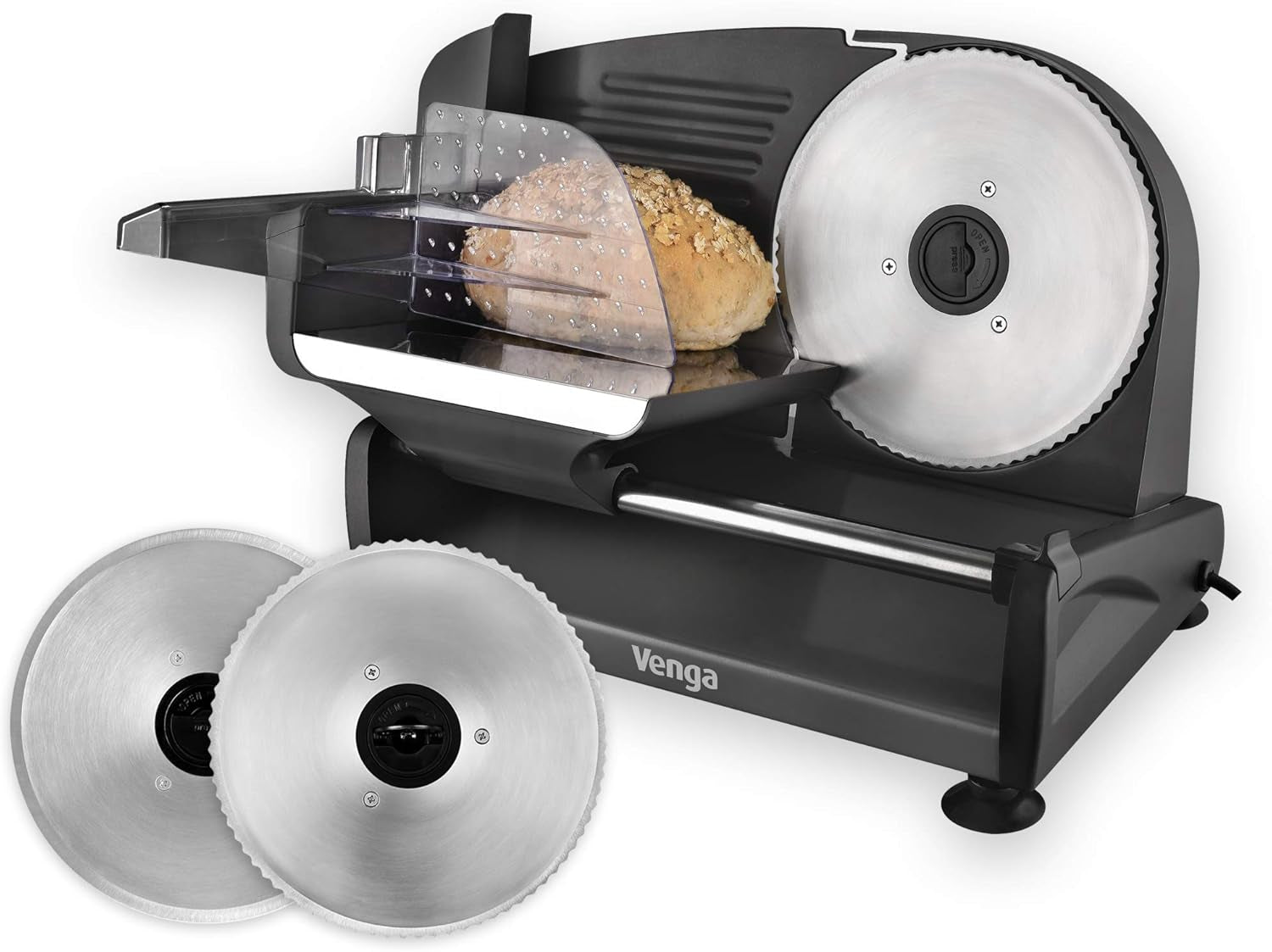 Come on! Universal electric slicer, stainless steel, 19 cm stainless steel blade, control of cutting thickness up to 15 mm, 150 W Shredders and Slicers Naty Shop Black 200W