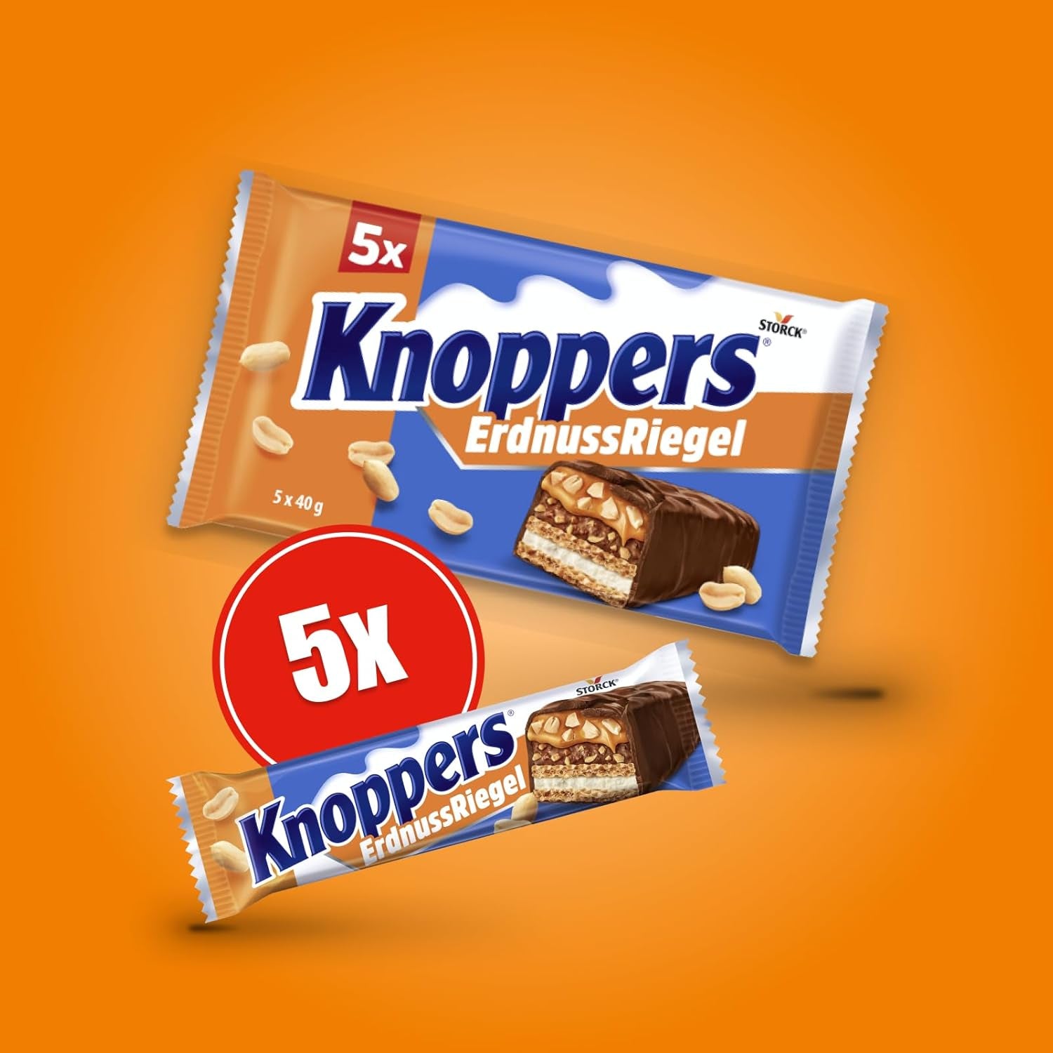 Knoppers Peanut Bar – 1 x 200g (5 bars) – Milk chocolate bar with peanut cream, chopped salted peanuts, caramel and milk chocolate