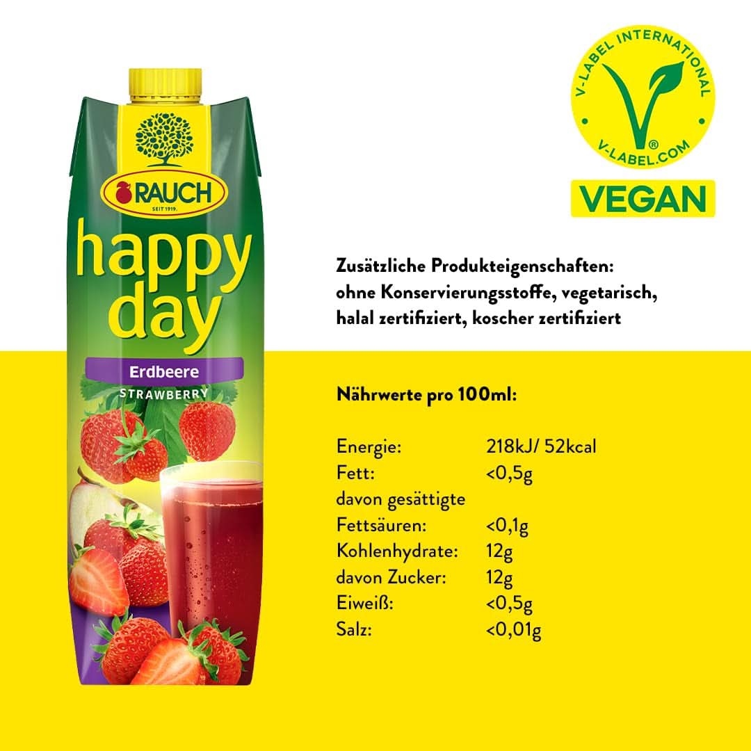 Rauch Happy Day Strawberry | Intense strawberry flavor | Refined with apples and lemon | 6X 1 liter, Tetra Prisma Alcohol-free drinks Naty Shop