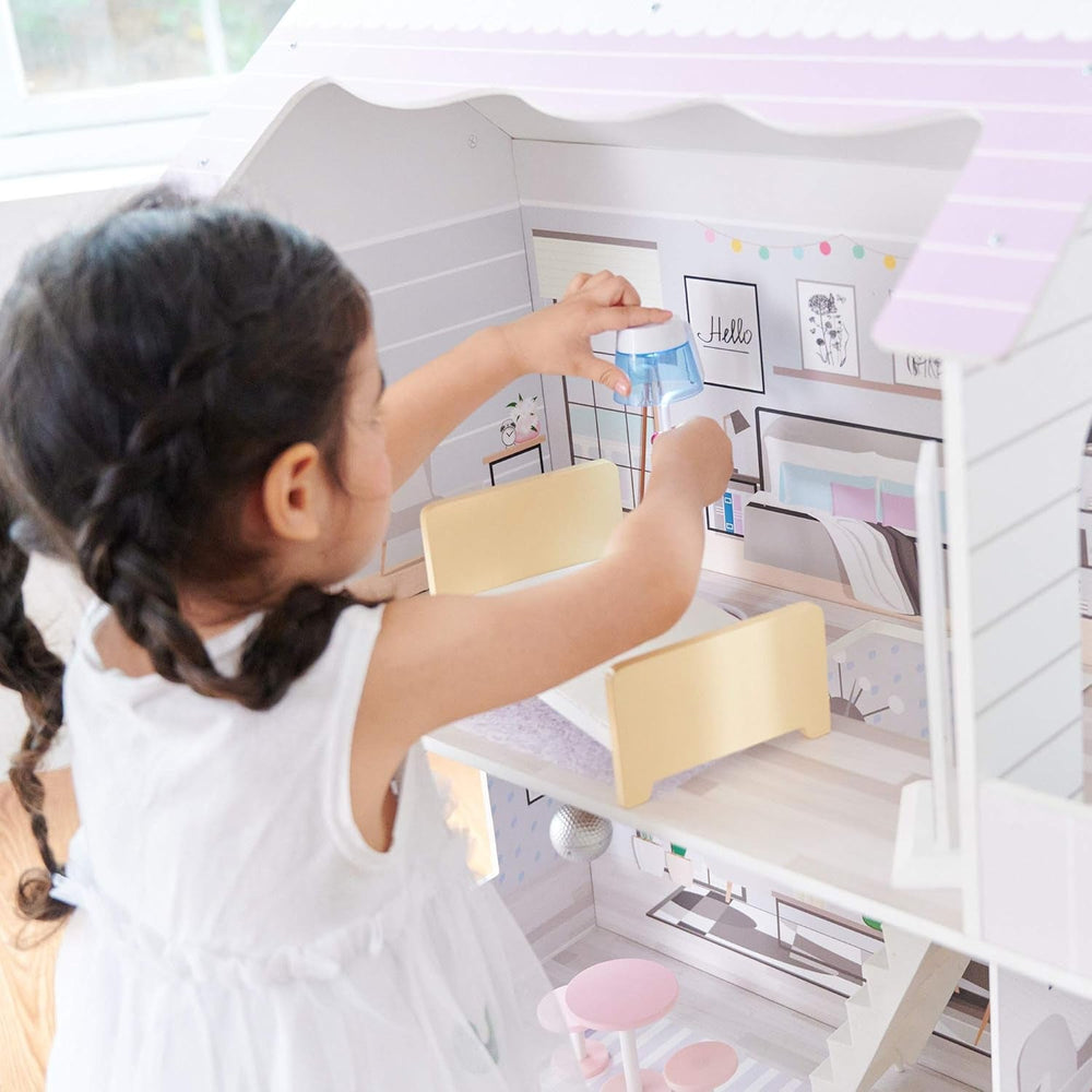 Teamson Kids Olivias Little World Giant Doll House with 16 Doll Accessories, Wooden Dollhouse with Furniture, 3-Story, Children's Doll House for 12 Inch/30cm Dolls, Age 3 Years+ Naty Shop Doll Houses