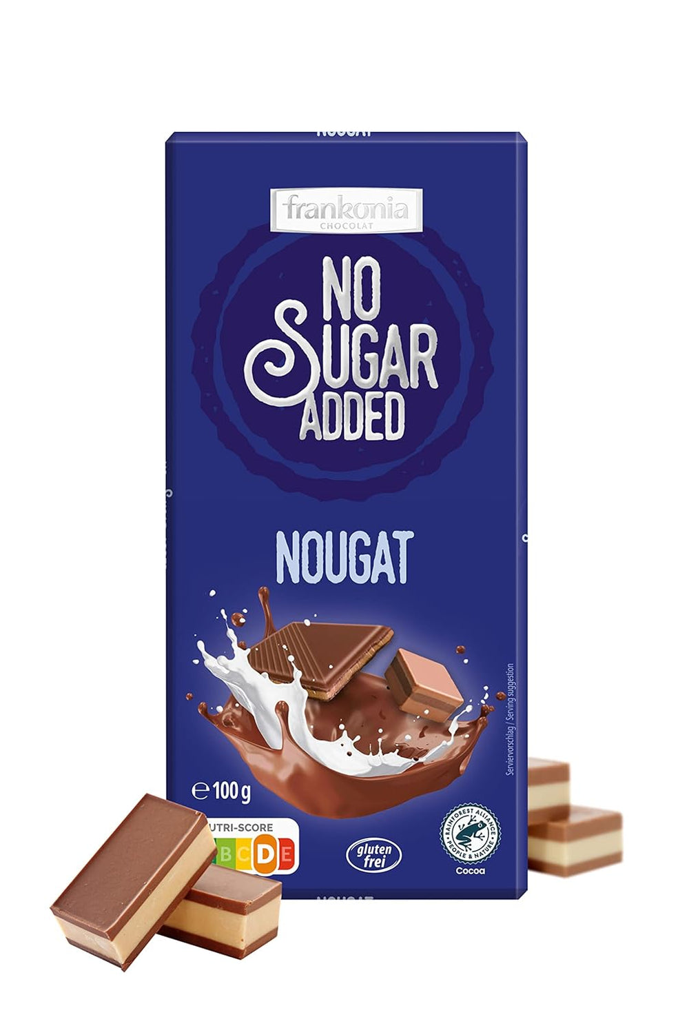 frankonia CHOCOLATE WITHOUT ADDED SUGAR Nougat Chocolate, gluten-free, 100 g