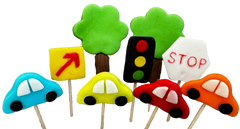 Set 9 decoratiuni comestibile din zahar, Masinute Decoratiuni din Pasta de Zahar Naty Shop