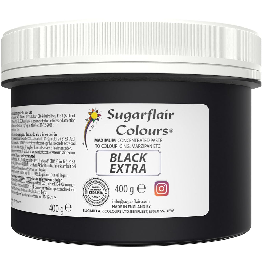 Colorant alimentar Sugarflair Max Concentrated Black, colorant alimentar foarte concentrat pentru marțipan și fondant, colorant pastă Max Concentrate - 400 g