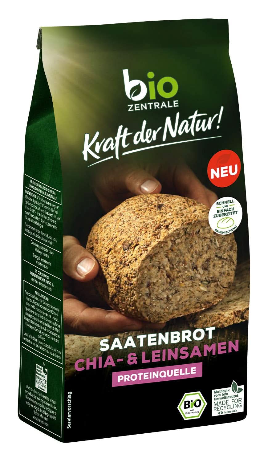 Biozentrale, bread baking mix with hemp seeds and flax seeds, organic, 500 grams Kitchen Naty Shop 500 grams Chia and flax seeds