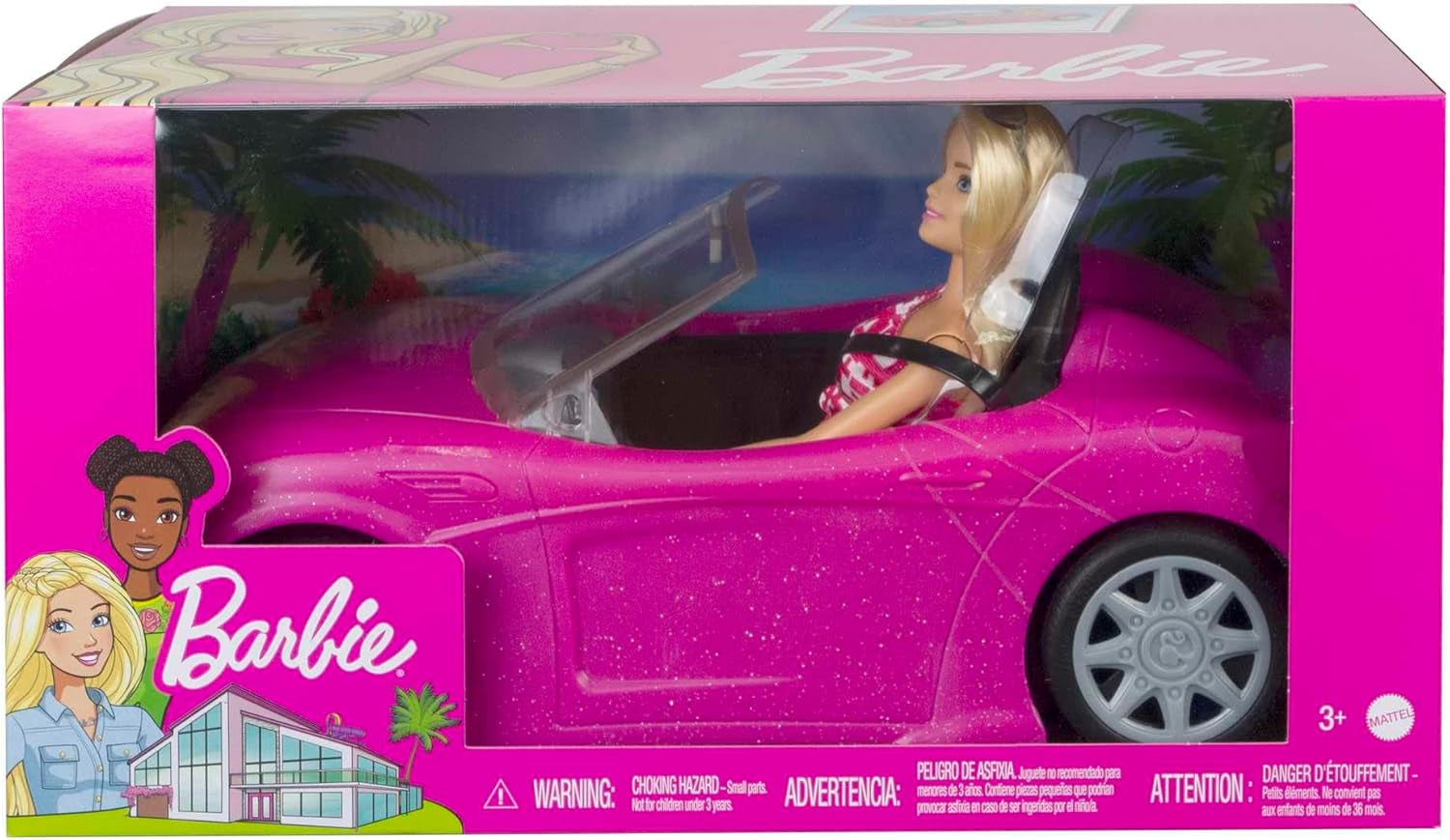 Păpușă Barbie și decapotabilă în roz cu sclipici, logo realist pentru anvelope, jucărie de la 3 ani, DJR55 Papusi Naty Shop