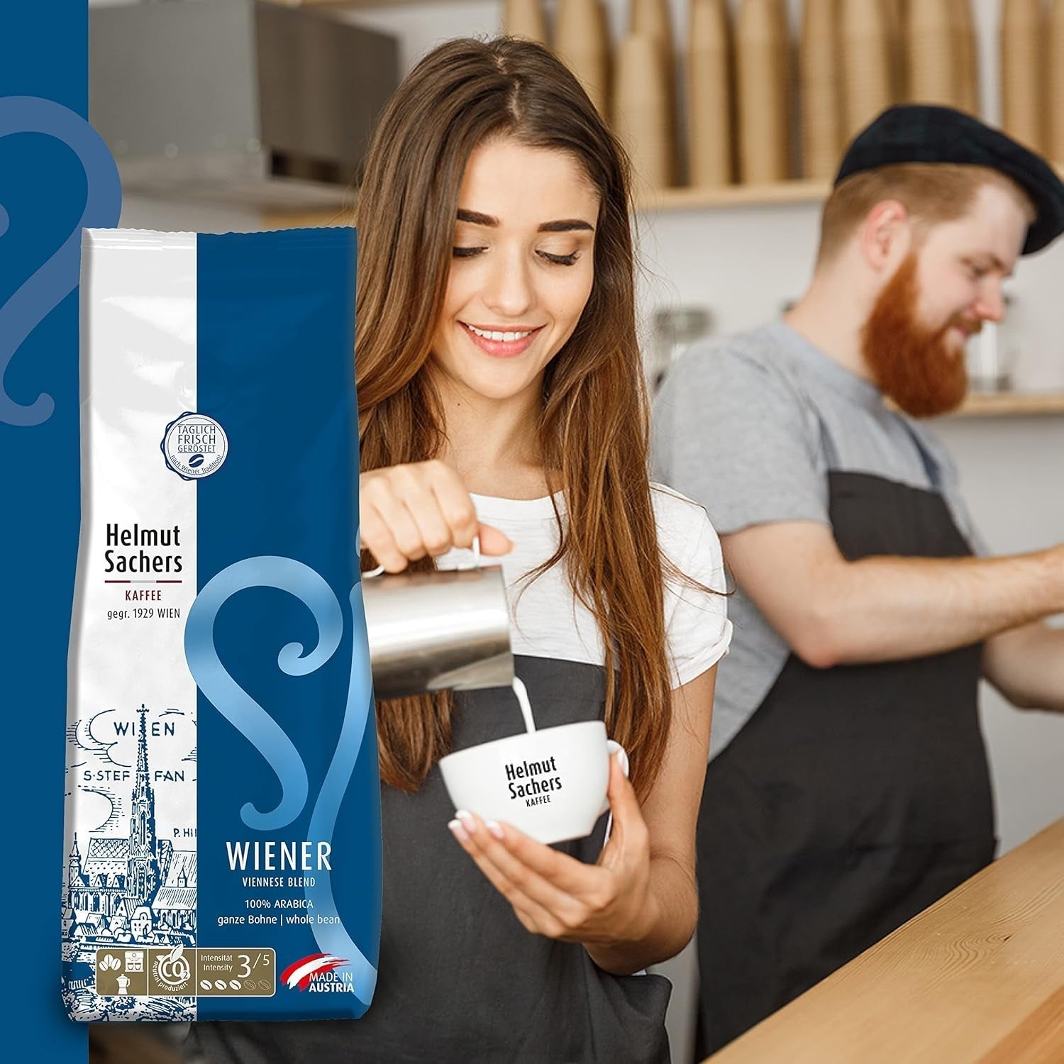 Helmut Sachers Kaffee - Viennese Blend, Strength 3/5, 100% Arabica, Whole Coffee Beans, 6 X 500G Naty Shop