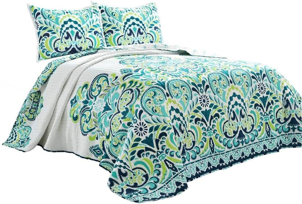 Lush Decor Clara quilt, cotton, turquoise and tangerine, Full/Queen Duvets and quilts Naty Shop Blue/green King size
