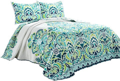 Lush Decor Clara quilt, cotton, turquoise and tangerine, Full/Queen Duvets and quilts Naty Shop Blue/green King size
