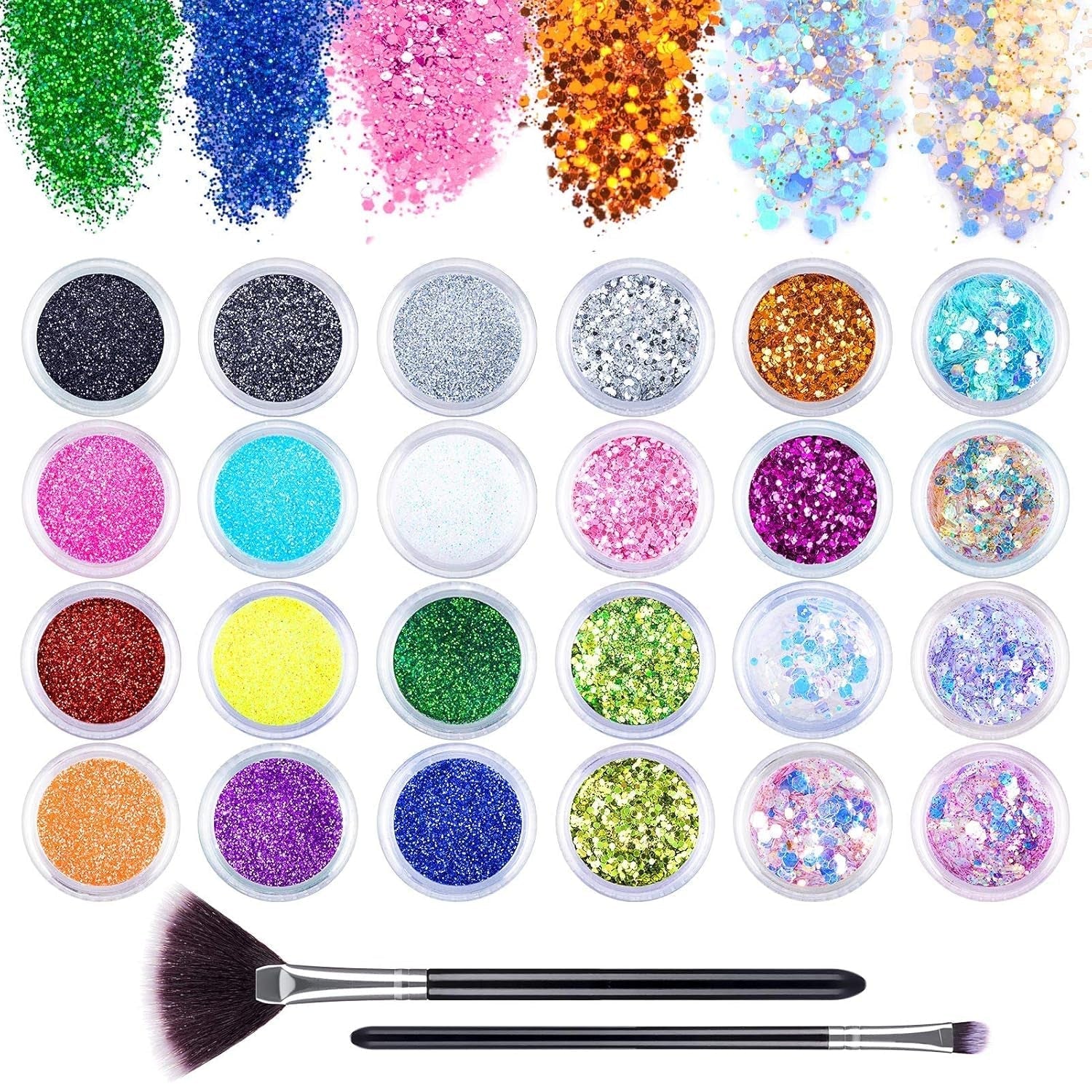 24 Farben Glitzer Set Mit Blattgold Und Glitzerpulver, Nageldesign Zubehör Pailletten Basteln Nail Art Glitter Mit Pinsel Für Nägel Gesicht Körper DIY Nagelkunst Make Up