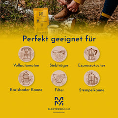 Set mostre boabe de cafea Martermühle 3x250g tărie ușoară/medie I Arabica I Boabe întregi de cafea prăjite ușor, aciditate scăzută (39/46/529)