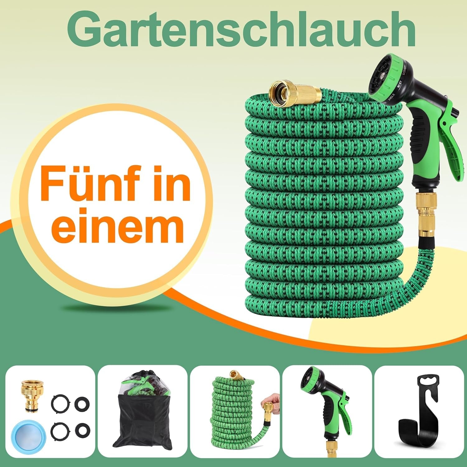 Furtun de grădină extensibil de 45 m, furtun de apă flexibil și retractabil automat, 10 modele de pulverizare, TPE 2500D, conectori metalici, pentru grădini foarte mari, agricultură, curățenie