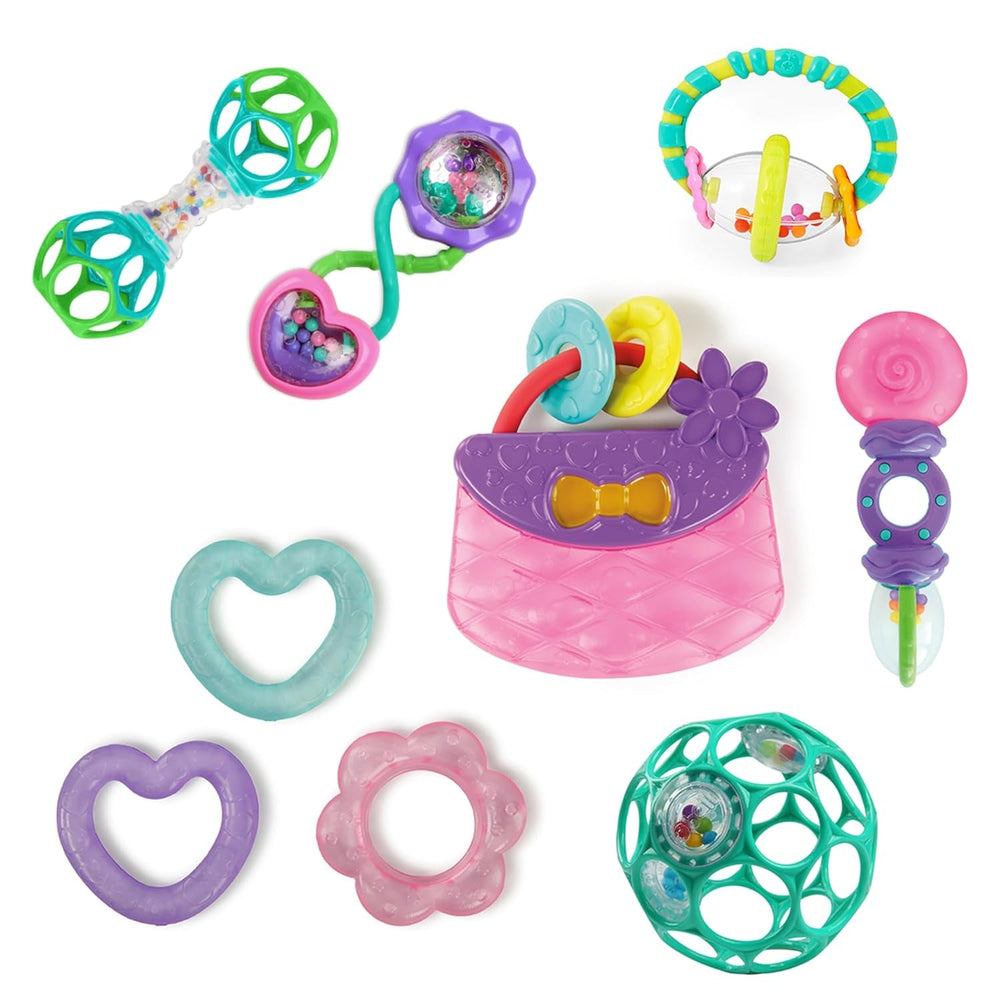 Set cadou Bright Starts Little Shakers cu 6 piese - Zornăitoare și jucării de dentiție pentru bebeluși, fără BPA, ușor de prins, unisex, pentru nou-născuți+