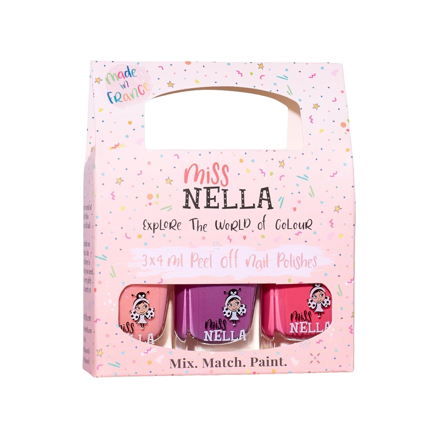 Miss Nella Magic Collection 4 Piece Glitter Nail Polish Set: Pink, Red, Gold and Blue, Kids Special Removable Nail Polish, Non-Toxic, Water-Based, Odorless
