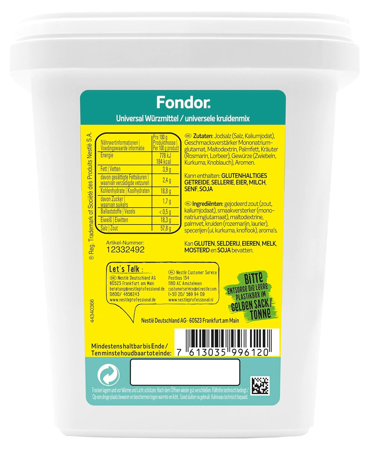 Maggi Professional Fondor Universal-Würzmittel o.k.A., vegan Würzmischung, 1er Pack (1 x 900g Gastro Box)