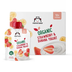 Mama Bear Organic yogurt, strawberry, banana and yogurt preparation, vegetarian, 90 grams (pack of 6) Mother and Child Naty Shop