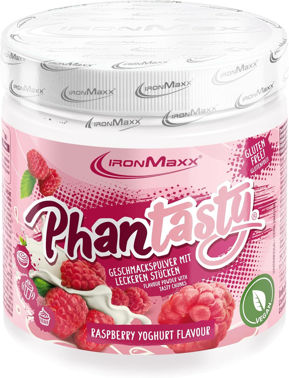 Ironmaxx Phantasty - Creamy Peach 250G Dose | Vegan Geschmackspulver Mit Echten Frucht- Oder Nussstückchen | Perfekter Zuckerersatz Sweeteners Naty Shop 250 G (1Er Pack) Raspberry Yogurt