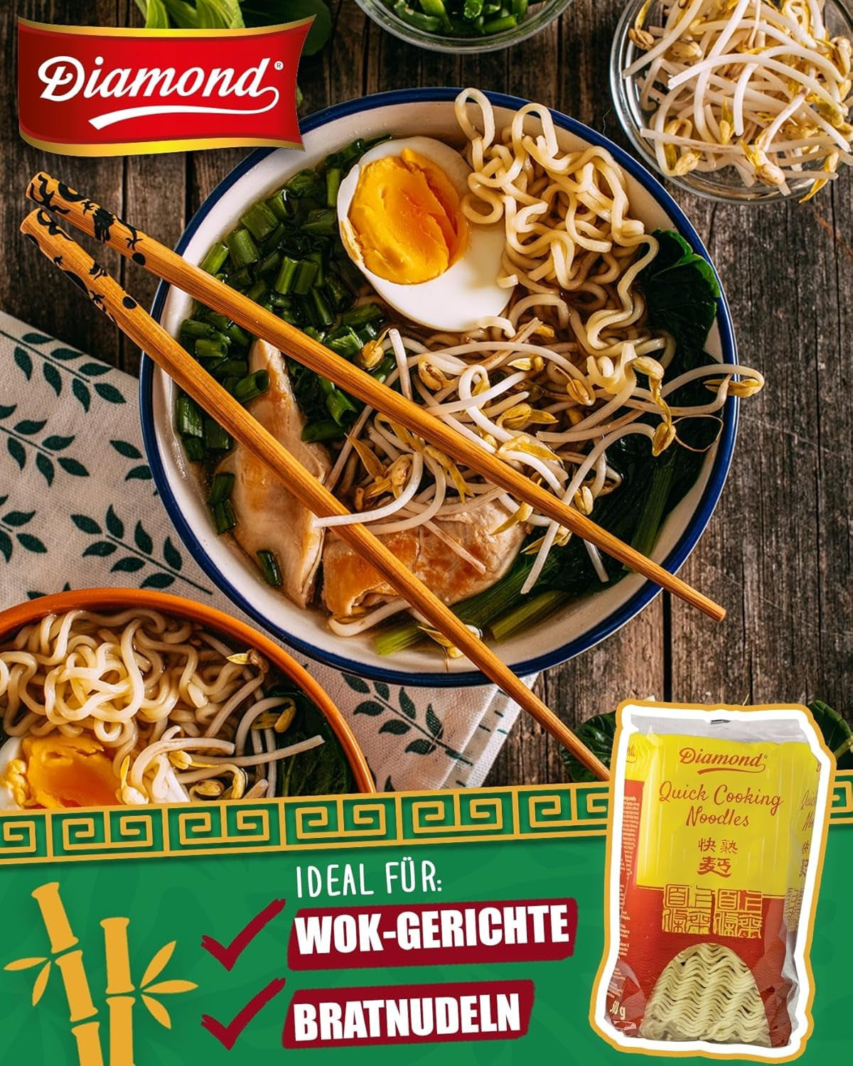 DIAMOND Instant Eggless Noodles, Instant Wheat Flour Wok Noodles & Side Dishes - 1 x 500g