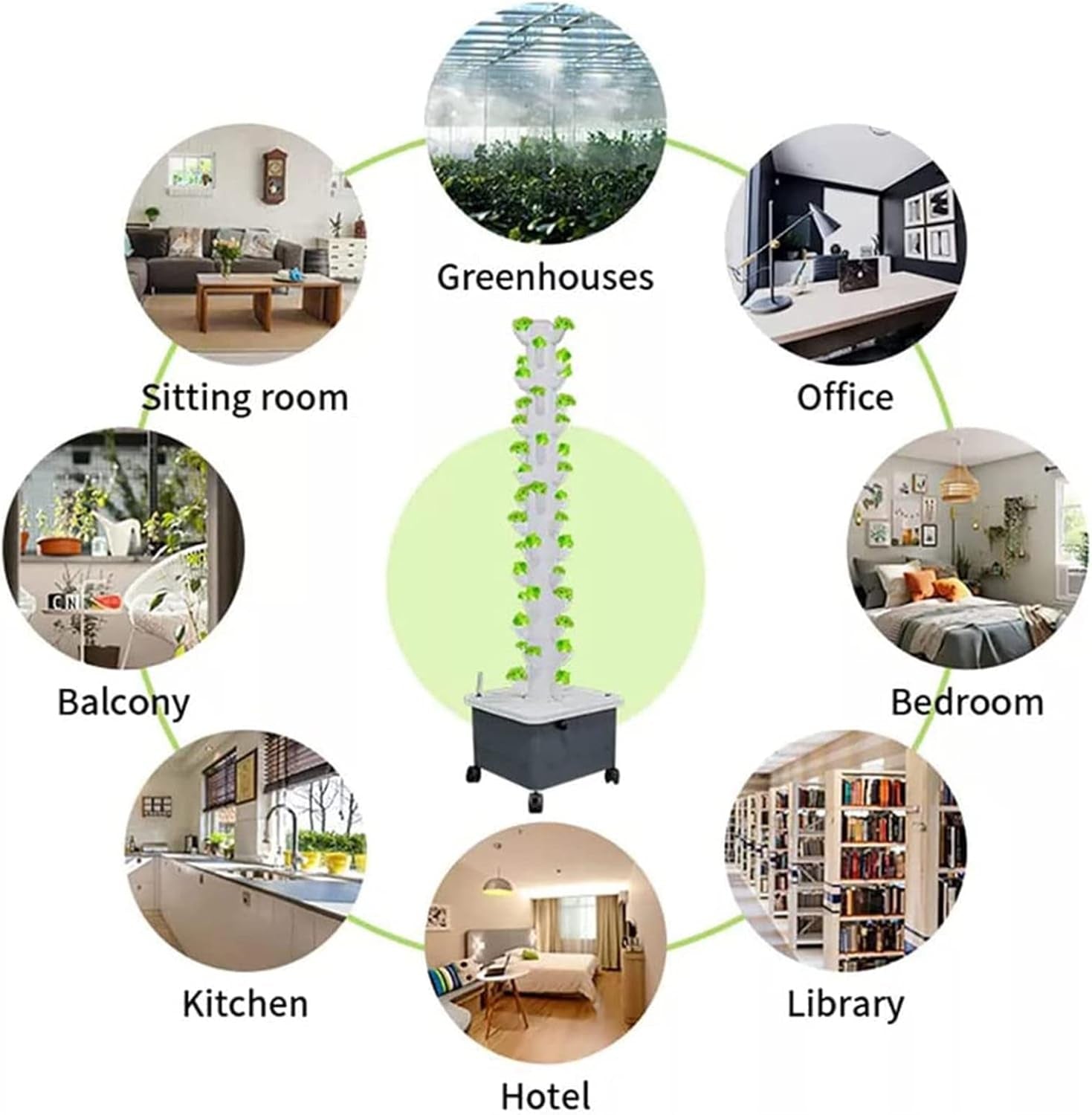 Hydroponic Tower, 15-Tier 45-Hole Wax Aquaponic System, Wireless Garden Aeroponic Grow Kit for Herbs, Fruits and Vegetables with Hydration Pump, Adapters, Mesh Pots