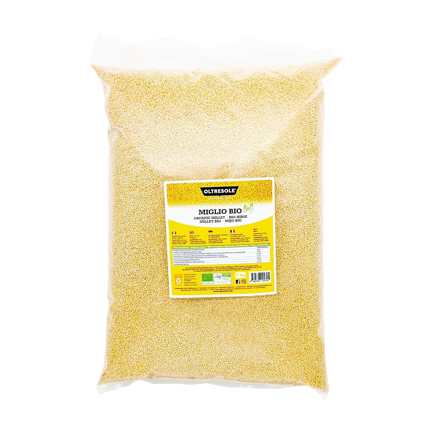 Organic millet 1 kg, organic grains rich in fiber and minerals, yellow millet grains for consumption, ideal package for the family