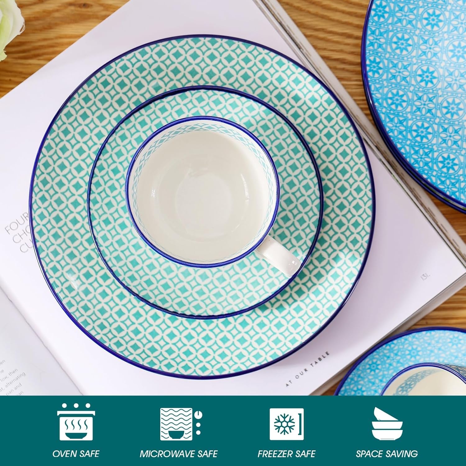 Set de cafea din porțelan, Vancasso Macaron, serviciu de cafea colorat cu 12 piese pentru 4-12 persoane, set de cești, include cești de cafea, farfurioare și farfurii de desert