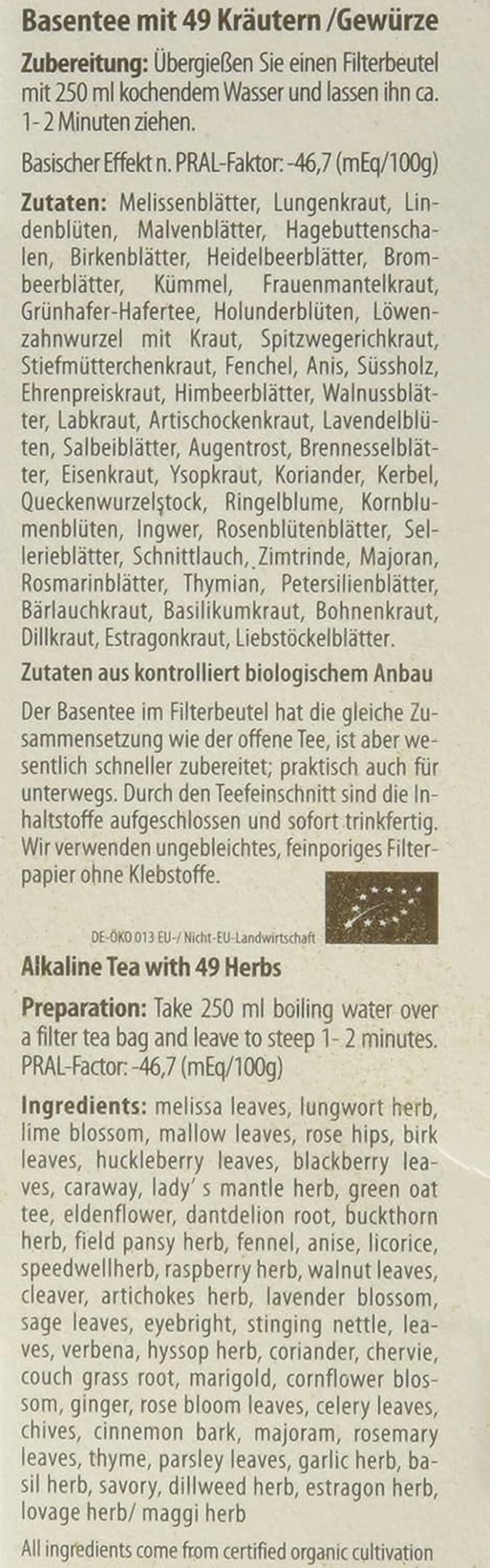 Ceai de bază Droste-Laux cu 49 de plante, 25 bucăți (ceai din plante, pliculețe filtru, ceai pentru post sau dietă) 120501