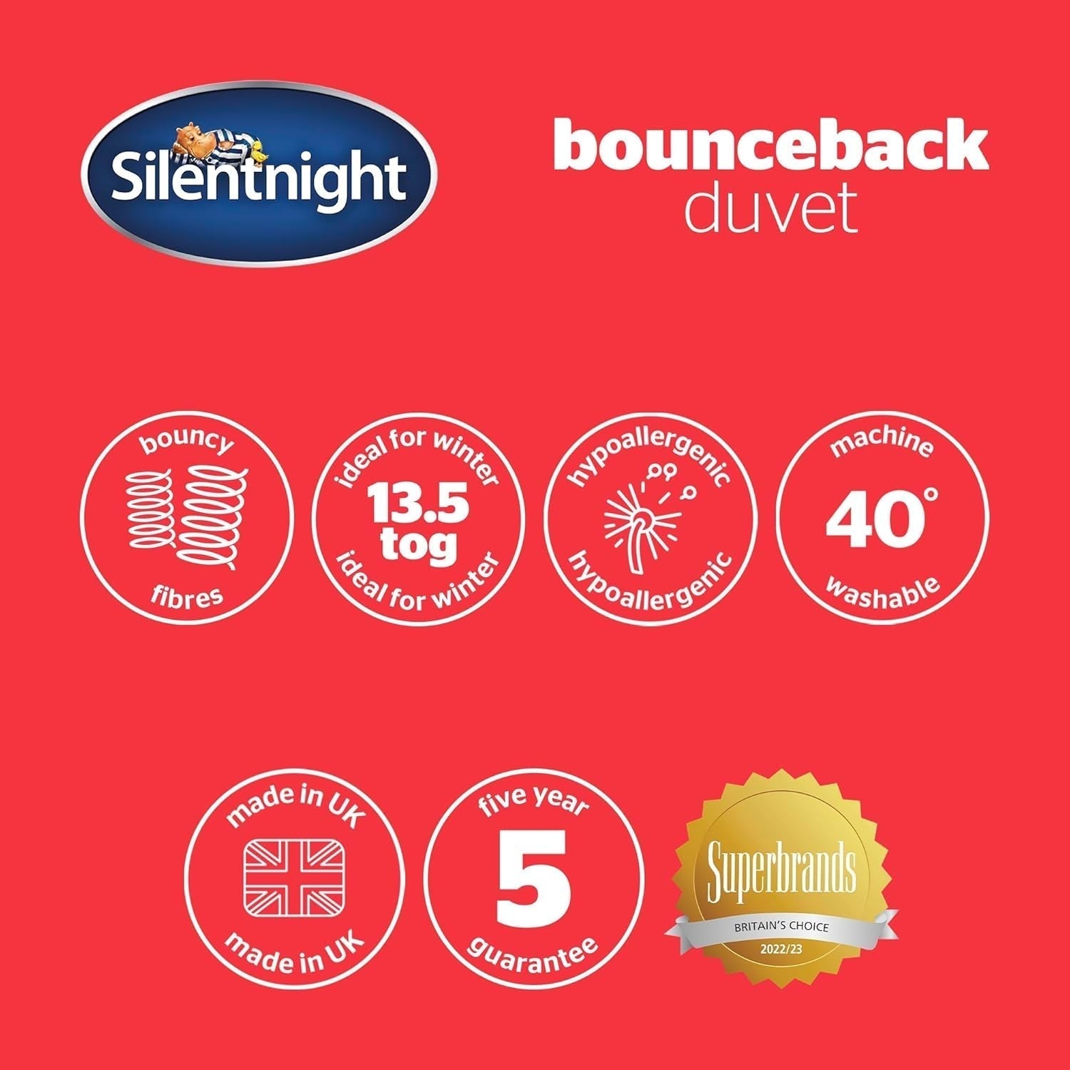 Silentnight bounceback duvet, 13.5 tog, king size, cotton blend fabric, white, king size Duvets and quilts Naty Shop