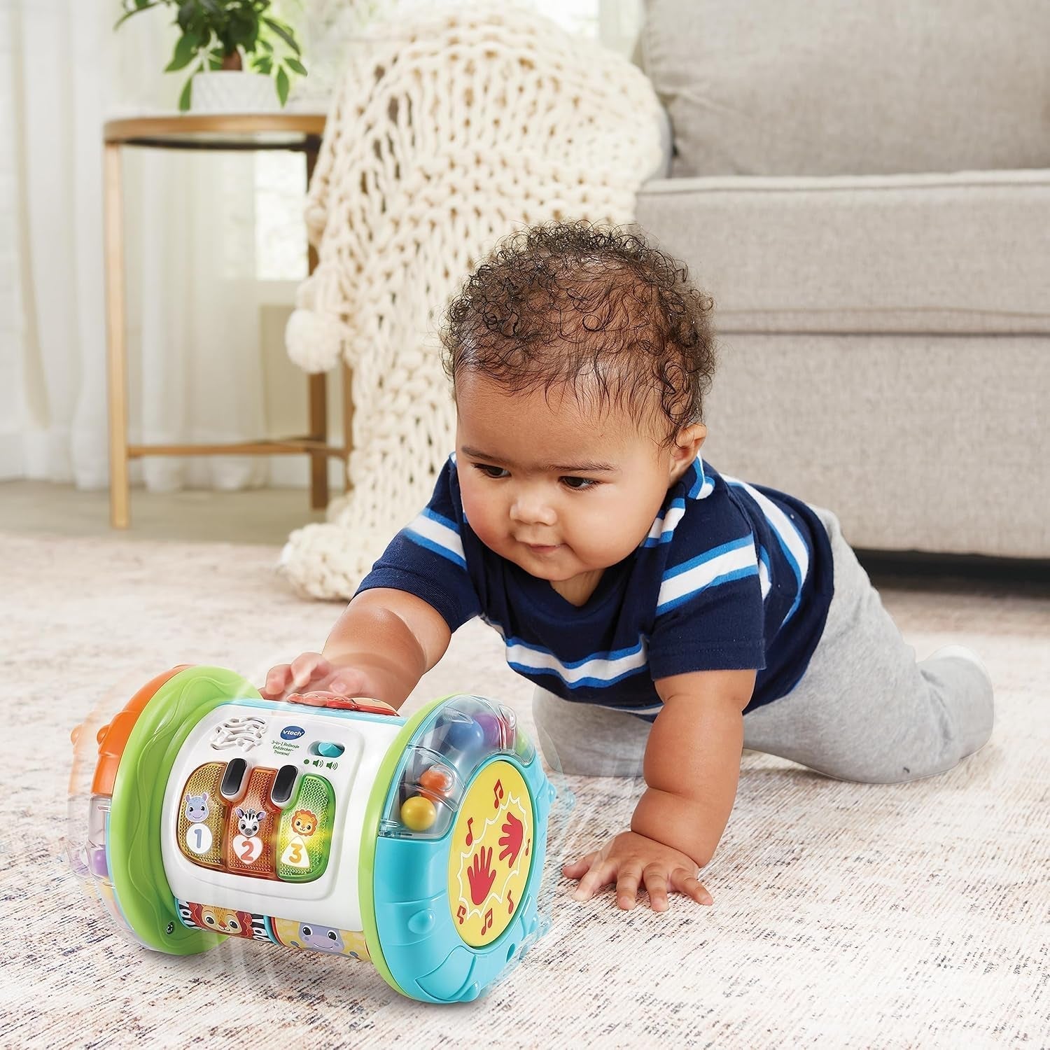 VTech Baby 3-in-1 Rolling Explorer Drum - Jucărie interactivă pentru copii cu muzică - Pentru copii cu vârsta cuprinsă între 9-36 luni Jucarii Bebe Naty Shop