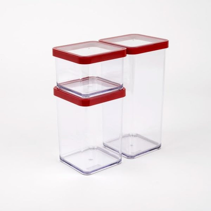 Rotho Loft set de 5 borcane de depozitare cu capac, diferite dimensiuni, plastic alimentar (PP) fără BPA, transparent/roșu, (21,4 x 21,4 x 23,5 cm) Cutii depozitare alimente Naty Shop Set de 3 (1X 0.5L + 1X 1.0L + 1X 1.5L)