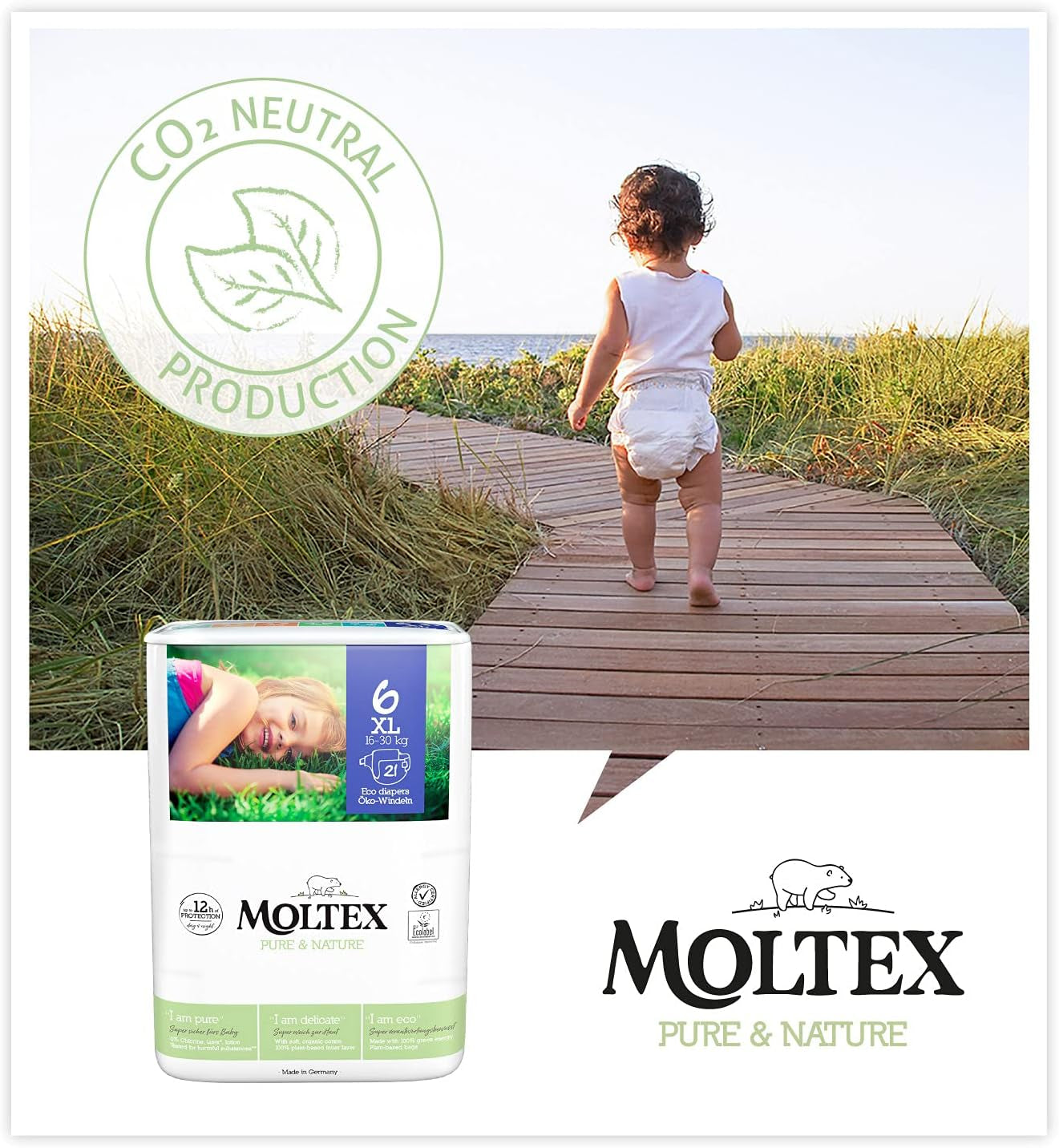 Pure & Nature Organic Diapers Size 6 XL (17-28kg) Monthly Box 84 Organic Diapers