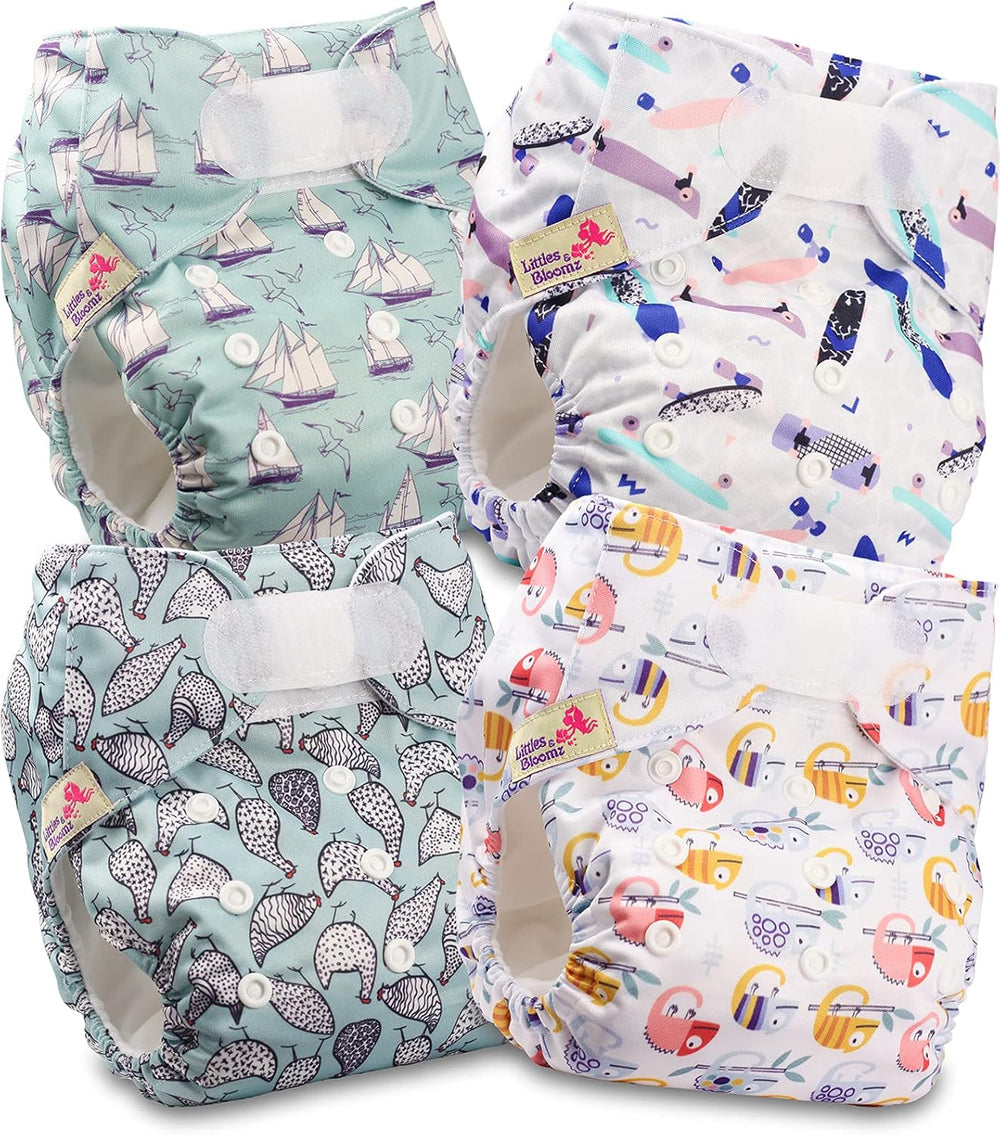 Littles and Bloomz Reusable Diaper FLV2-0602, Standard Hook and Loop Closure, 6 Diapers