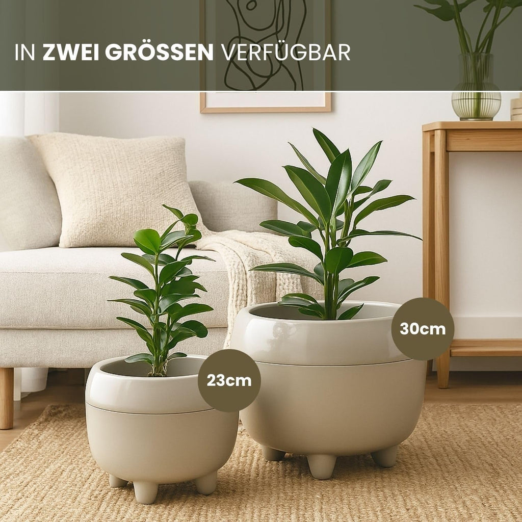 Ghiveci LAMELA cu picioare elegante – Ghiveci bej cu drenaj – Rotund Ø 23 cm, 3L – Ghiveci pentru interior și exterior, bej