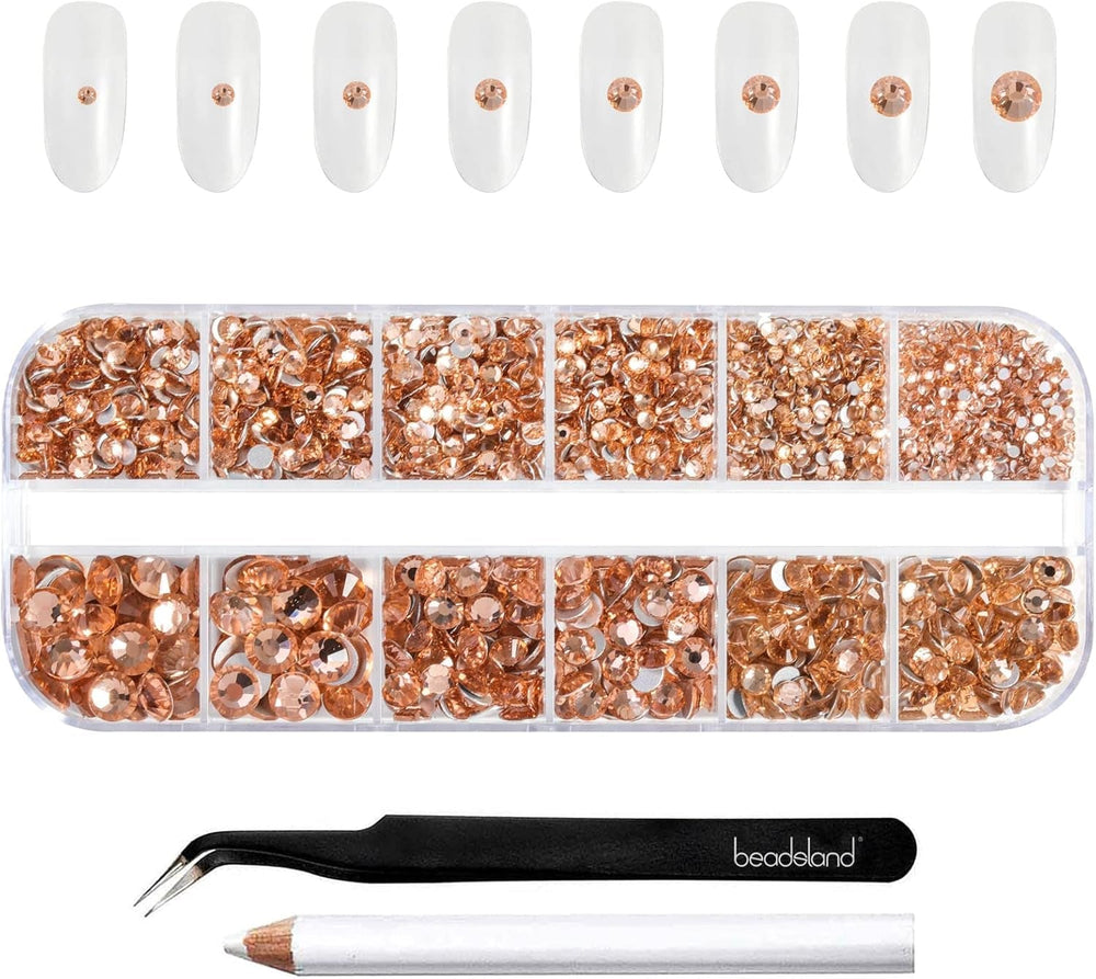 Beadsland 2500Pcs Glas Nailart Strasssteine Kristall Flatback Edelsteine Runde, ​​Für Handwerk Gemischt 8 Größen SS4 ~ SS30 Mit Picking Pinzette Und Stift (Kristall Weiss)
