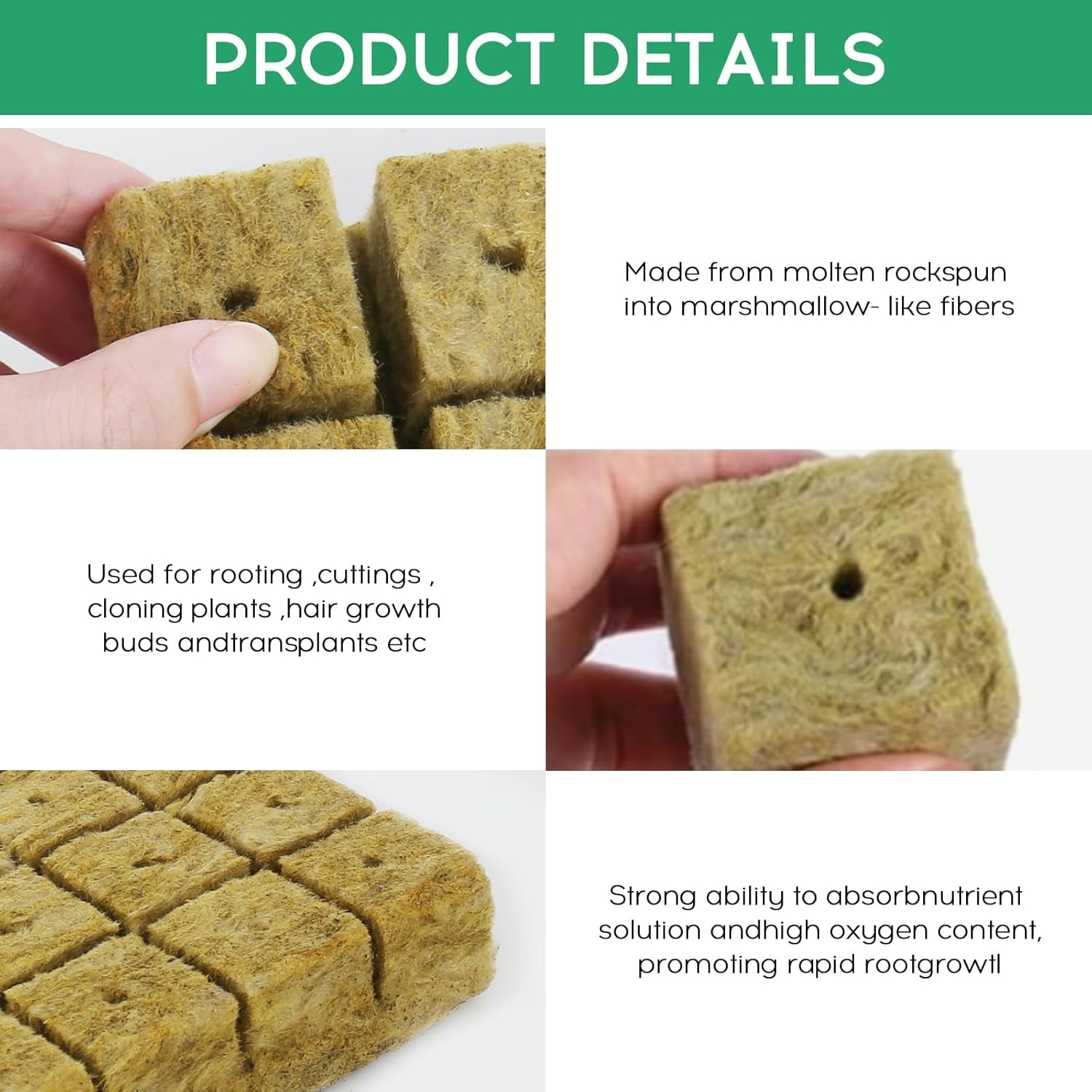 28 Rockwool Cubes, Rockwool Set, Rockwool Growing Mat, Soilless Hydroponic Growing Mat, Rockwool Cube, Rockwool Cubes for Cuttings, Cloning, Propagation 4*4*4cm