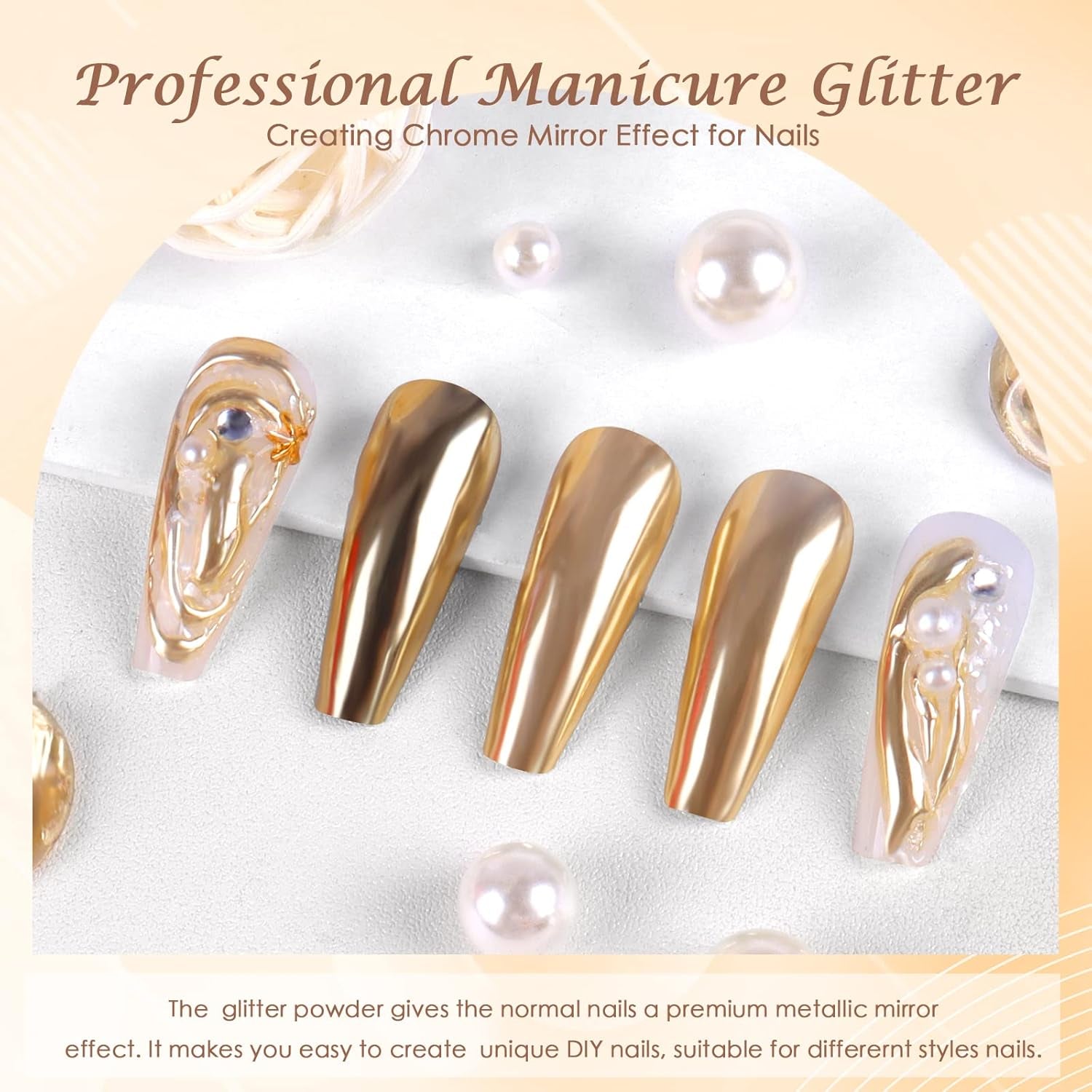 Chrome Nagel Pulver Spiegel Effekt Metallic Staub Holographische Glitter Glasierte Maniküre Dekoration Reflektierendes Pigment Für DIY Gel Polish Nail Art, Harz Handwerk, Geschenke Für Gold